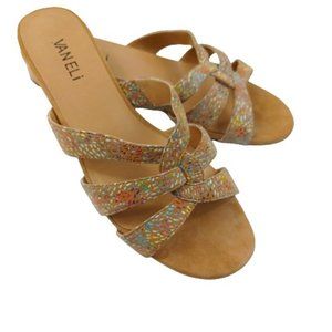 Women's Vaneli Slip on Flat Oval block heel Strappy Sandal Shoes Tan Size 7.5M